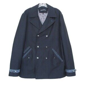 John Varvatos Pea Coat Double Breasted Size 52 / 42 US Men Navy Blue Cotton